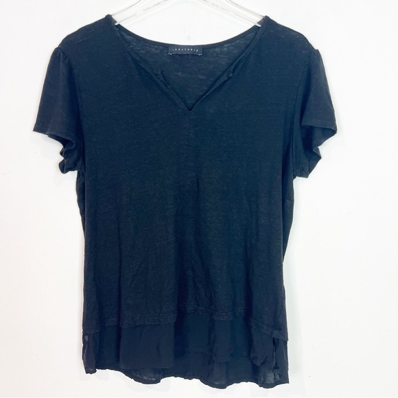 SANCTUARY BLACK SPLIT NECK CAP SLEEVE CONTRAST HEM T-SHIRT WOMENS SZ LARGE - Picture 6 of 6